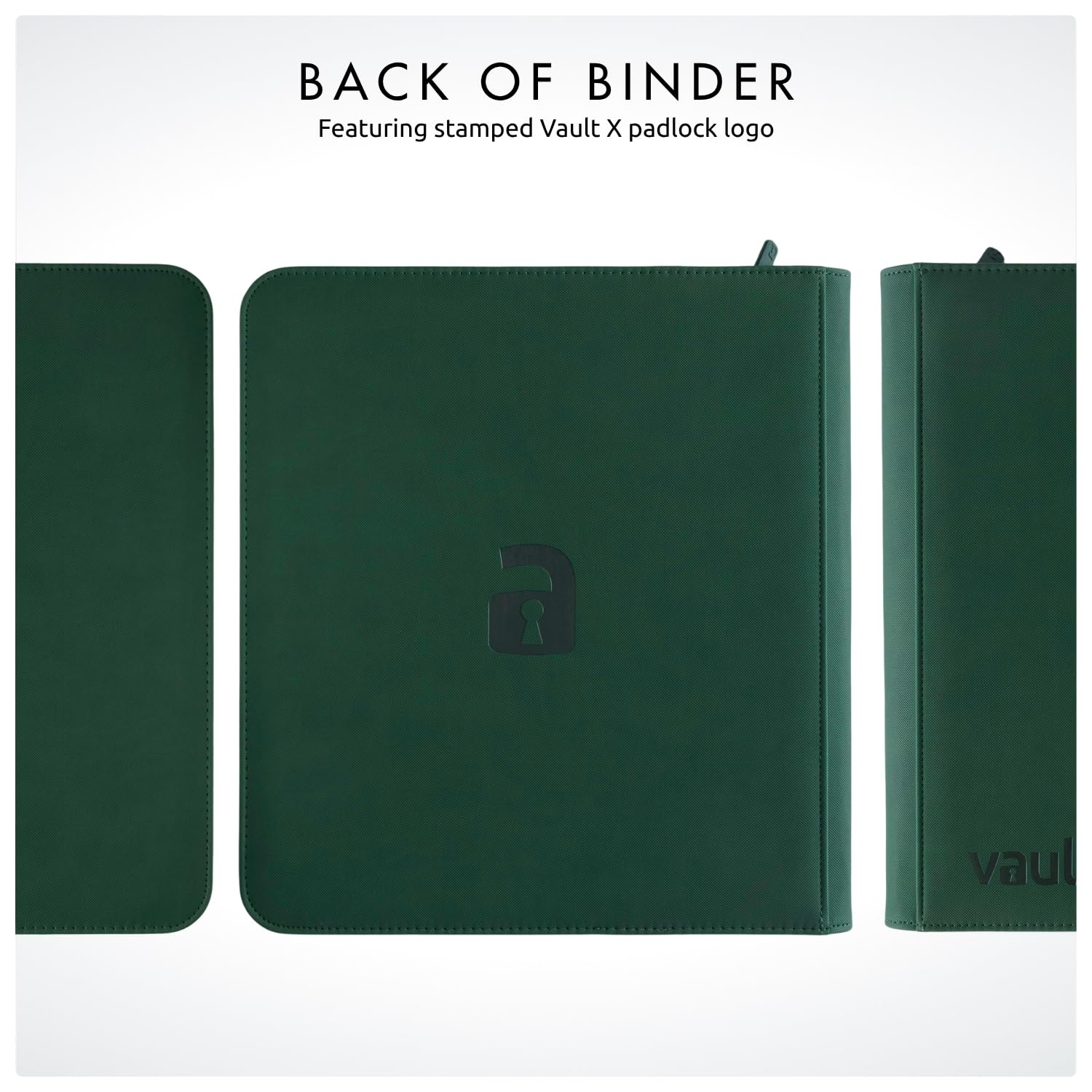 Green Vault X binder emphasizes bold display and practical storage.