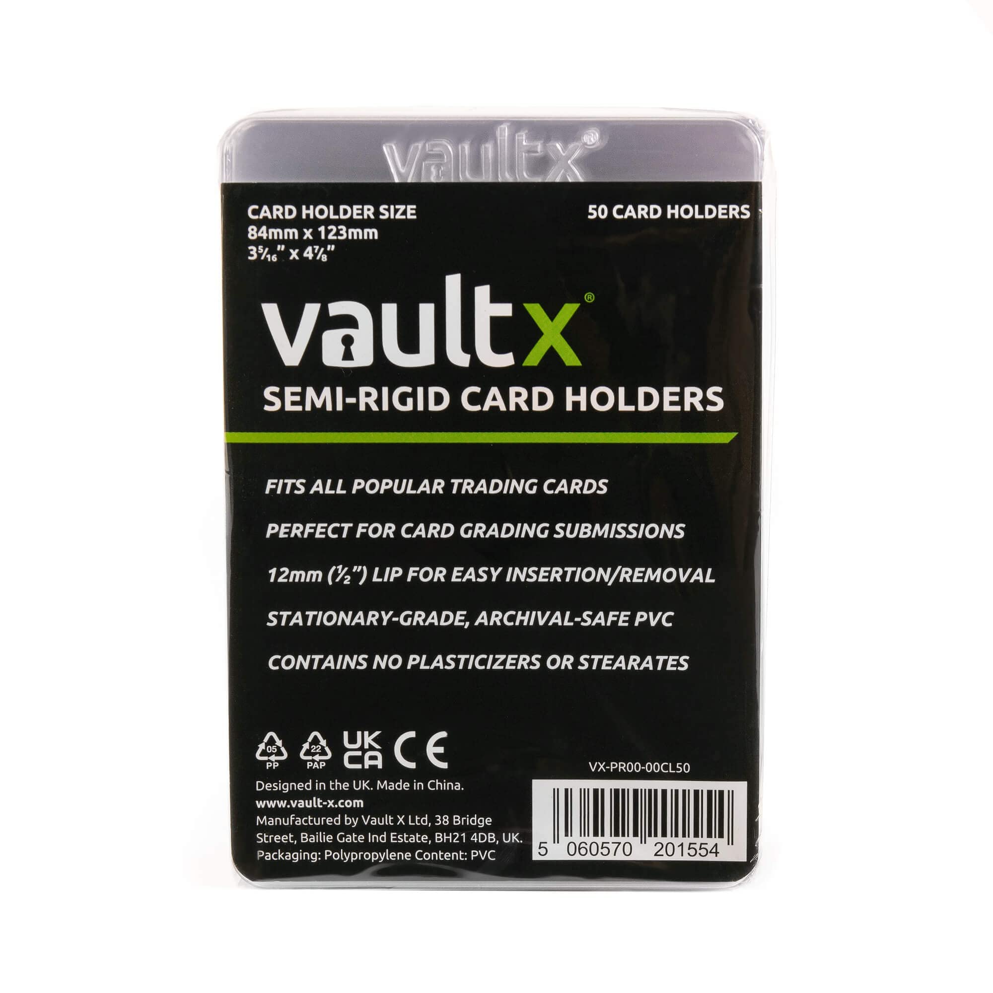 Vault X crystal-clear holder shows card details clearly.