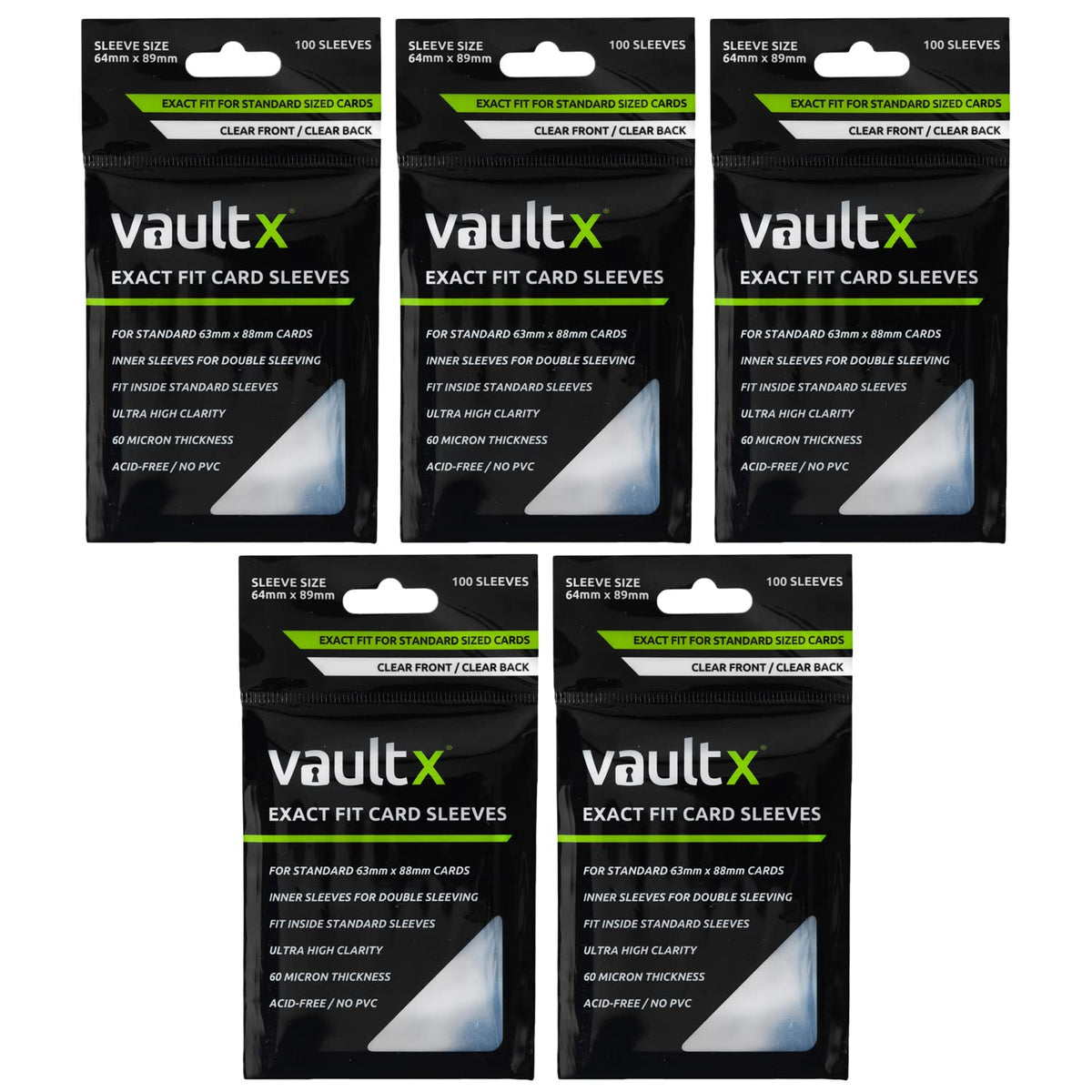 Vault X Exact Fit inner sleeves protect standard 63x88mm cards with precision.