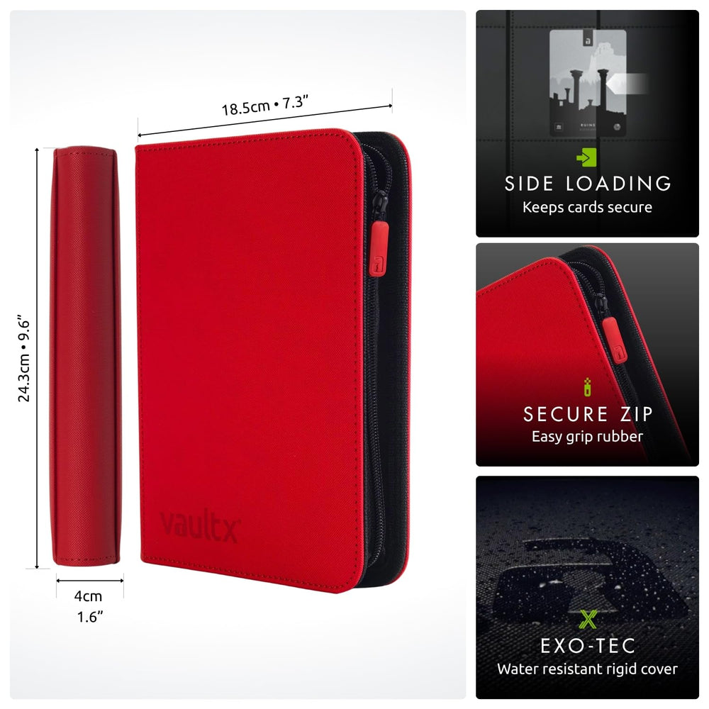 Vault X Exo-Tec binder zipper close-up in red, keeping contents securely enclosed.