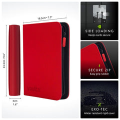 Vault X Exo-Tec binder zipper close-up in red, keeping contents securely enclosed.