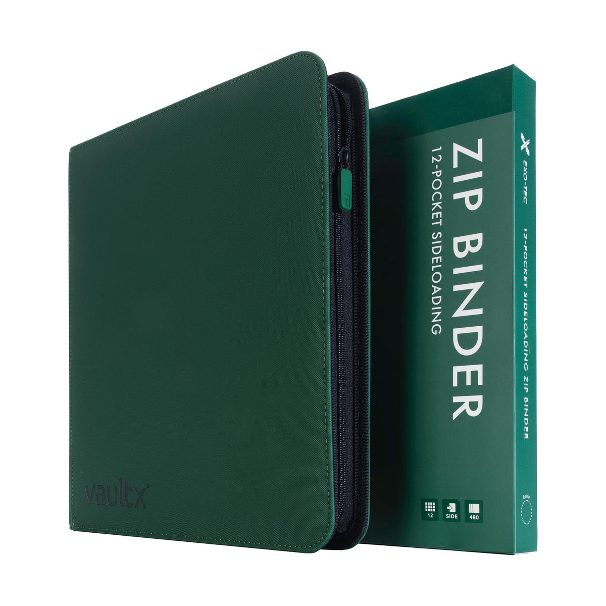 Vault X Exo-Tec binder in green, ideal for collectors and players storing up to 480 cards
