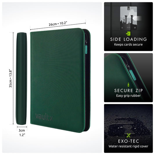 Vault X Exo-Tec green cover providing durable protection for a card binder