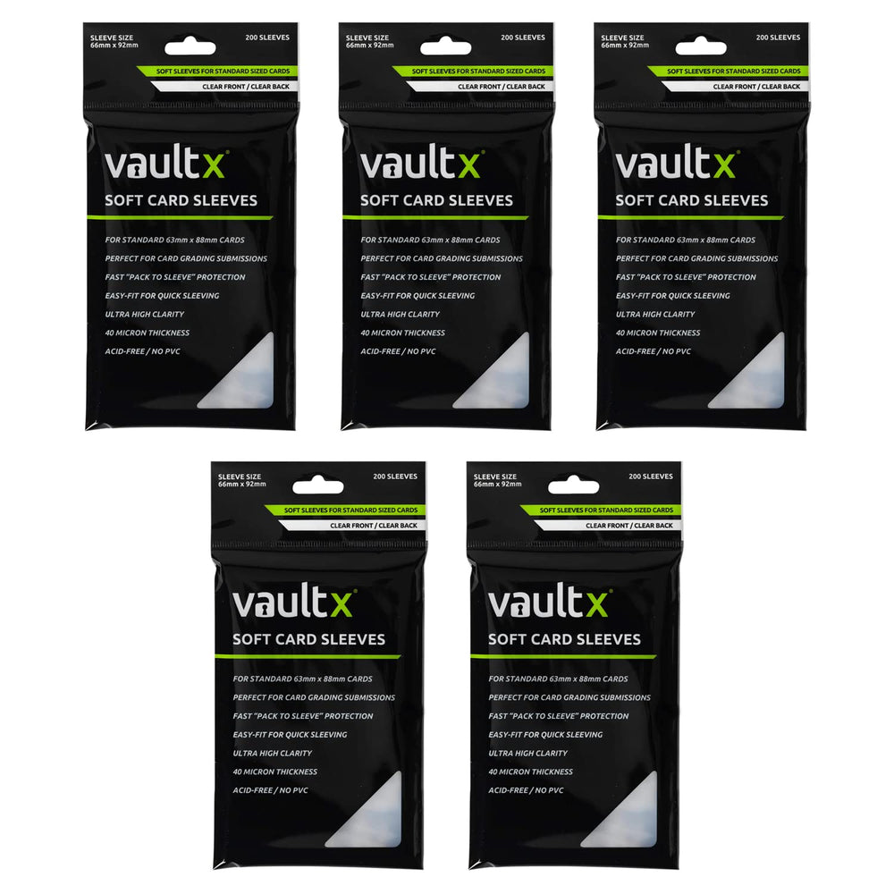 Vault X penny sleeves 1000-pack protects standard TCG and sports cards with archival-safe, non-PVC material.