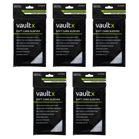 Vault X penny sleeves 1000-pack protects standard TCG and sports cards with archival-safe, non-PVC material.