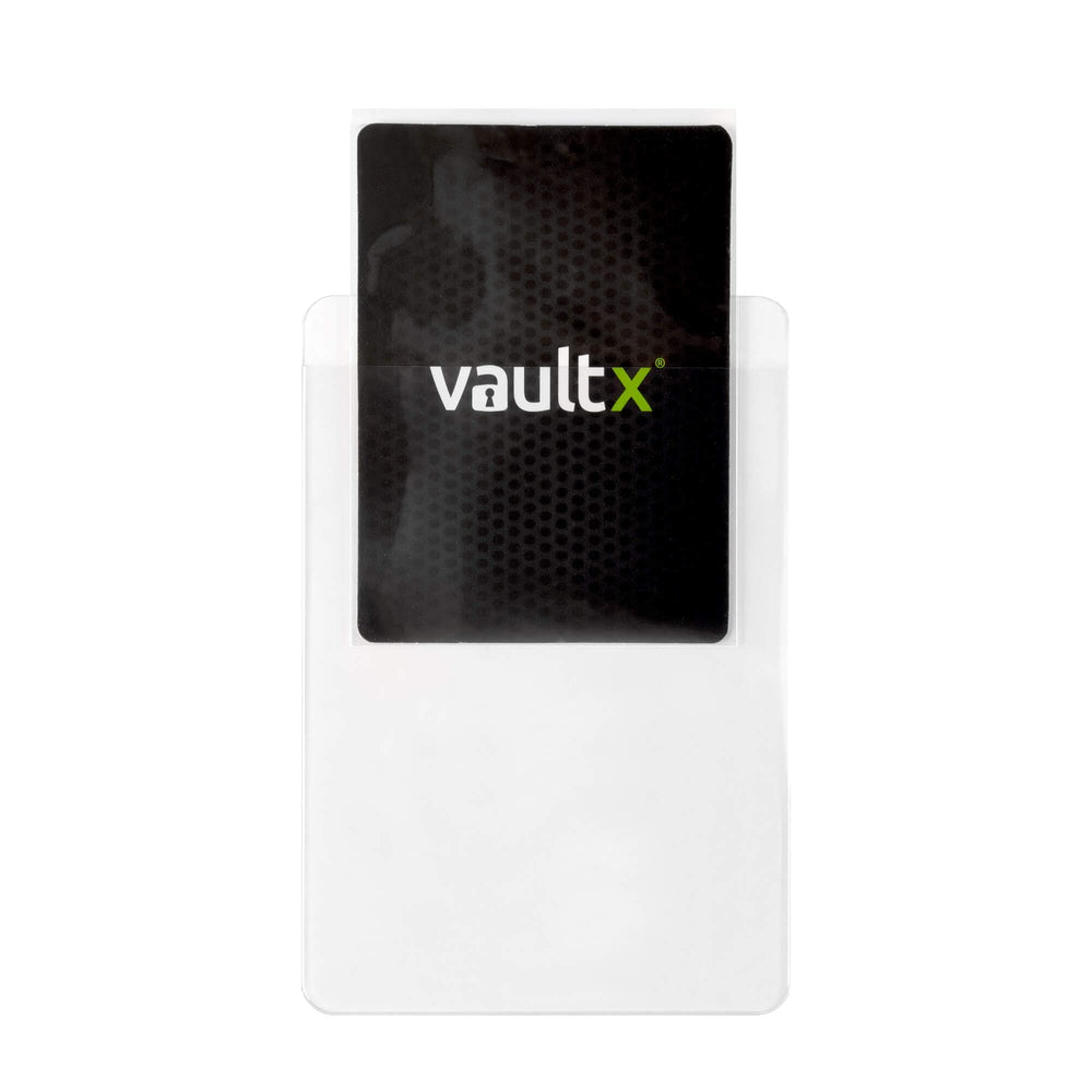 Vault X semi-rigid card holder pack back highlights clear visibility of cards.