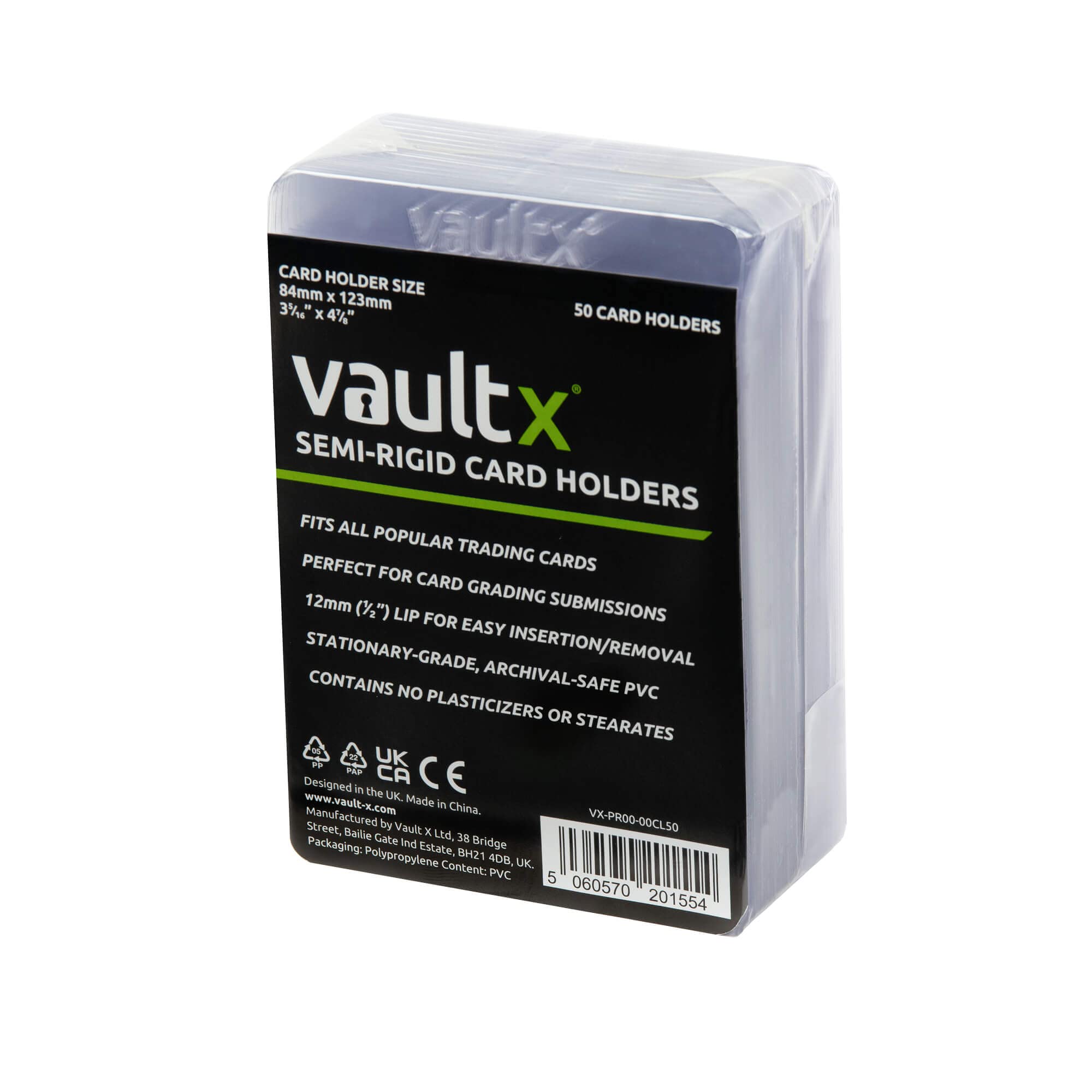 Vault X semi-rigid card holder pack front shows secure transport for grading submissions.