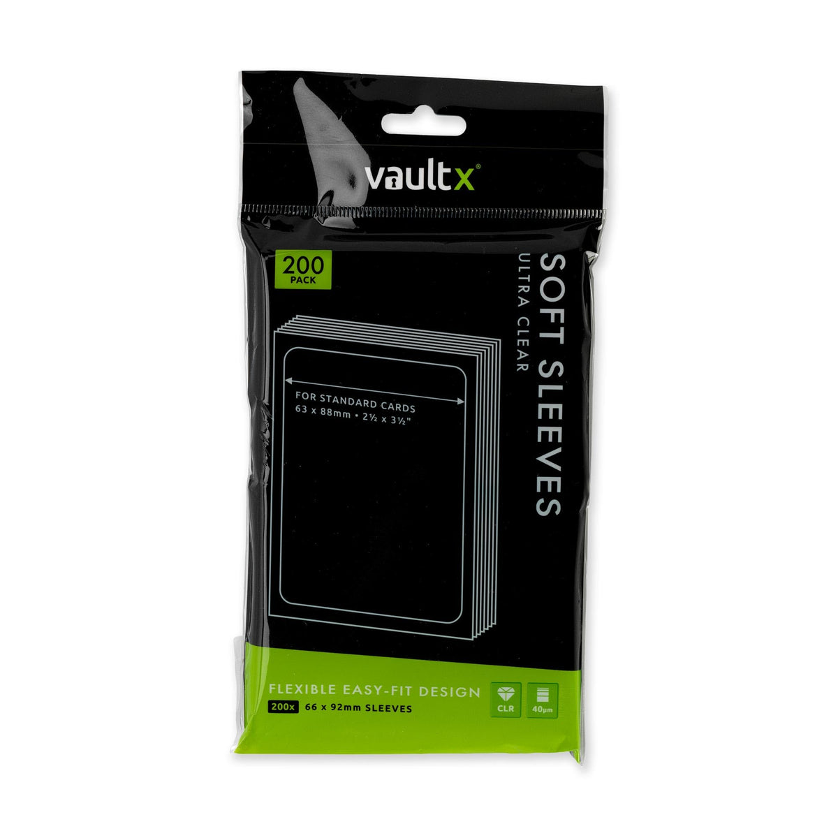 Vault X front packet showing 200 clear soft penny sleeves protecting cards