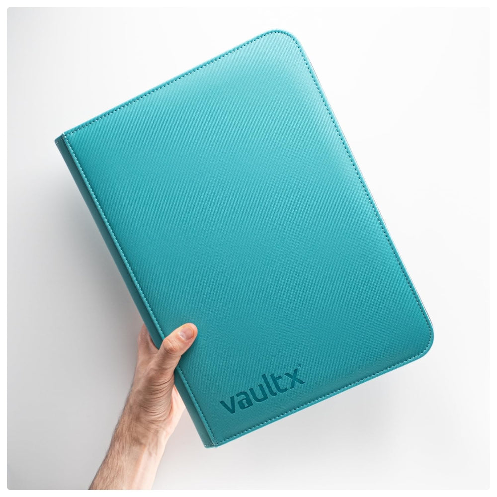 Vault X teal zipper closure secures cards during transport and storage.