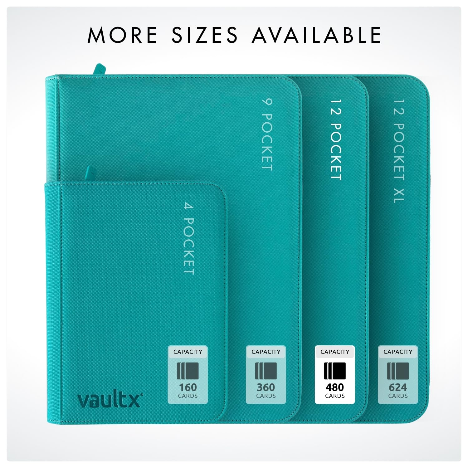 Vault X zipper closure teal binder keeps cards safely enclosed during transport.
