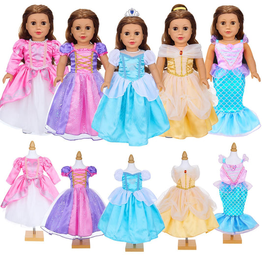 VAWMJOT 18-inch doll clothes set with five princess dresses for imaginative play.