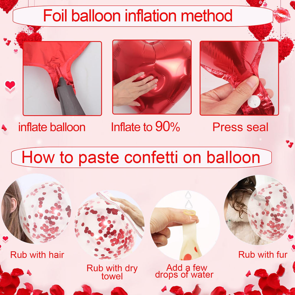 VBEOLLOV 10-pack 12-inch red latex confetti balloons for playful accents.