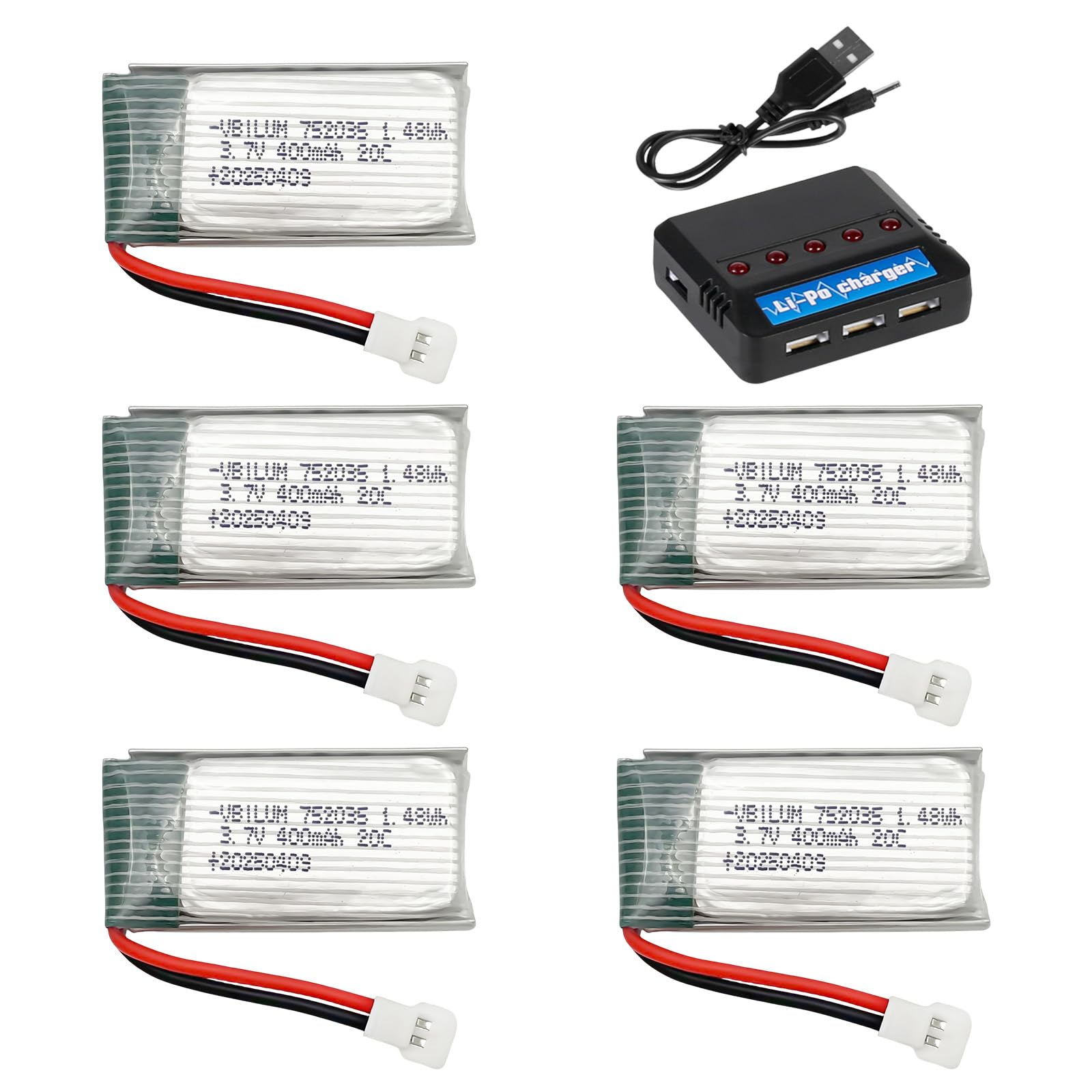 VBILUM battery 3.7V 400mAh compact size for longer RC plane flights.