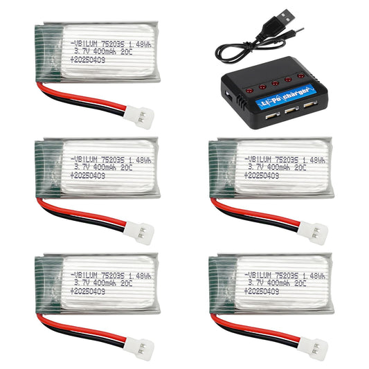 VBILUM battery 3.7V 400mAh compact size for longer RC plane flights.
