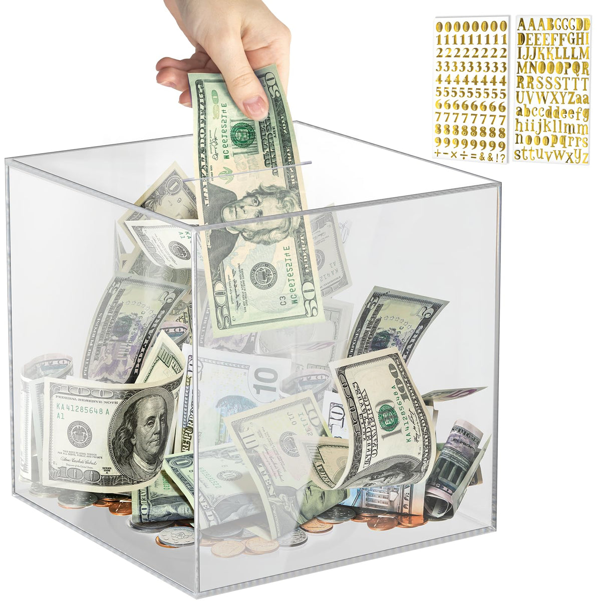 Vcertcpl acrylic clear piggy bank shows progress as coins fill toward a goal