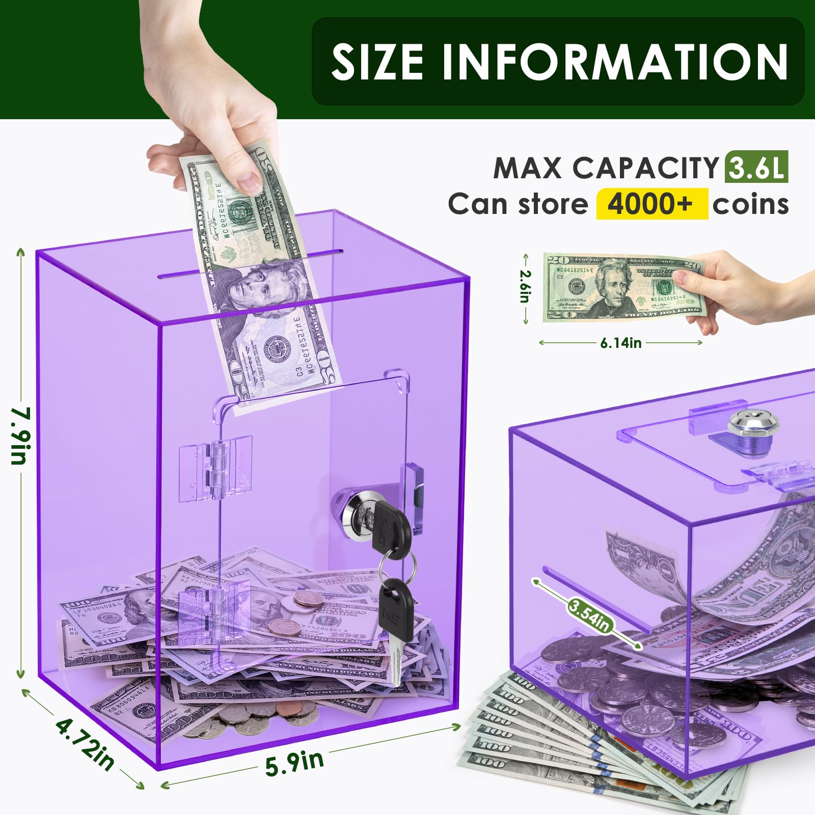 Vcertcpl sturdy acrylic piggy bank designed for daily use and durability.