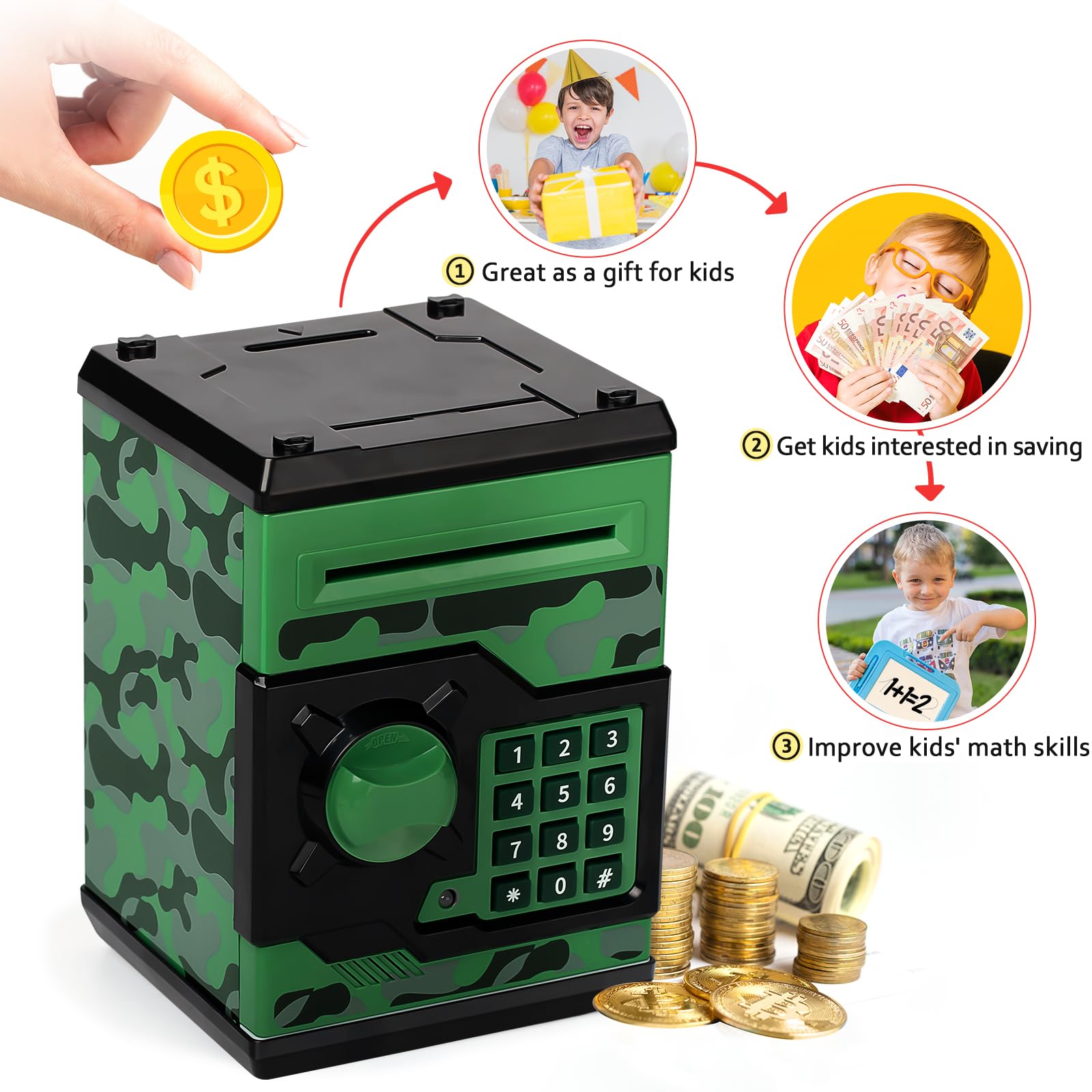 Vcertcpl ATM piggy bank ABS material finish for durability.