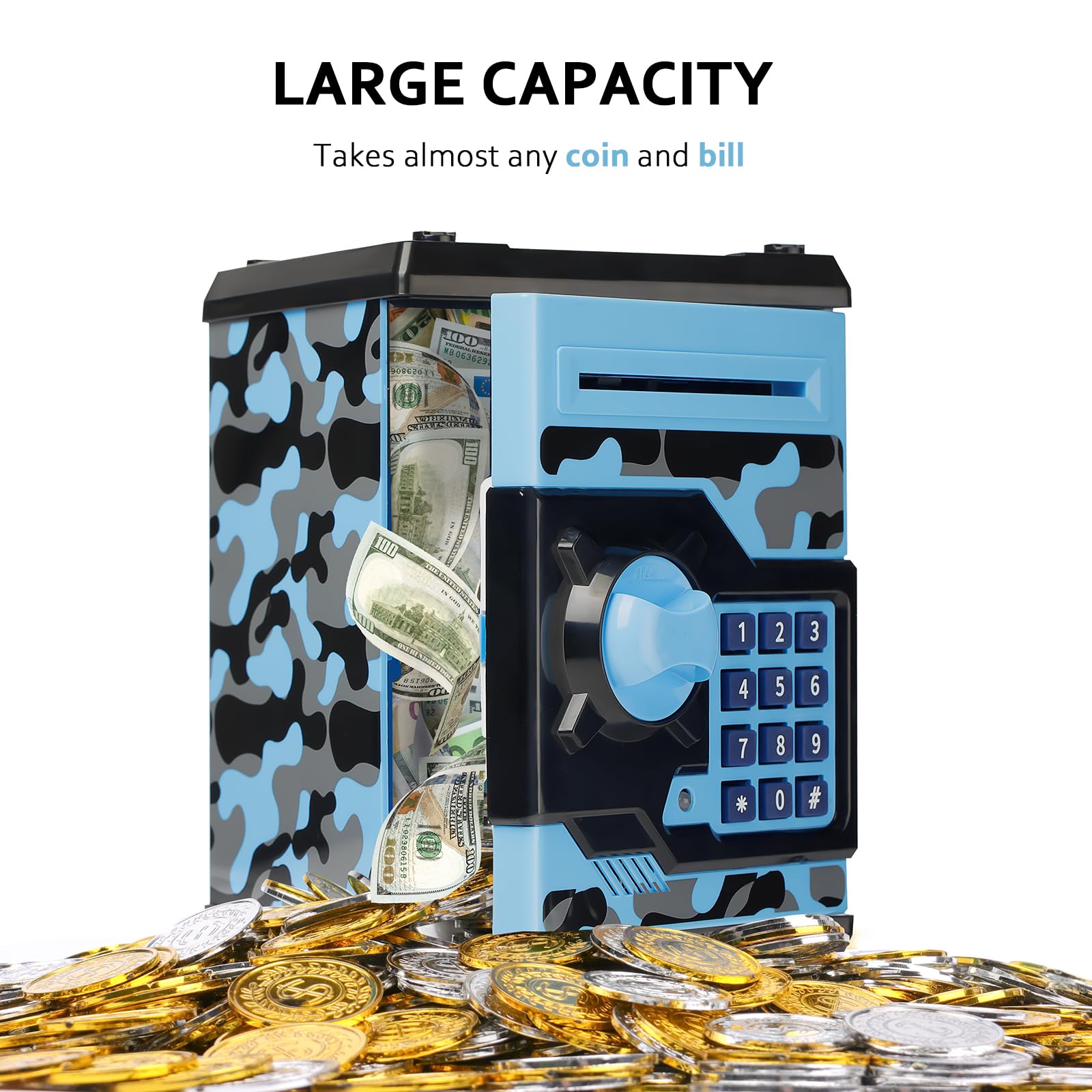 Vcertcpl ATM piggy bank camouflage bluegray coin slot for growing savings