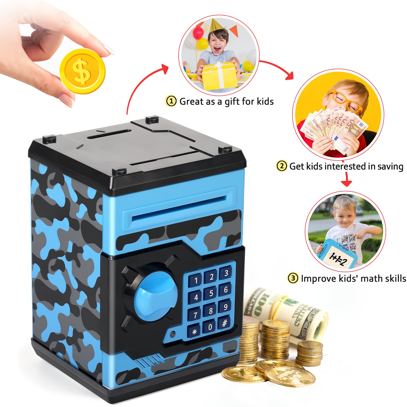 Vcertcpl ATM piggy bank camouflage bluegray secure lock for password protection