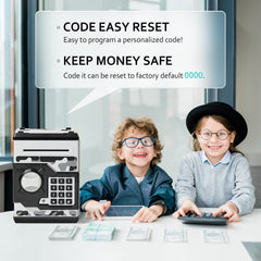 Vcertcpl ATM Piggy Bank camouflage gray keypad emphasizes easy, customizable security.
