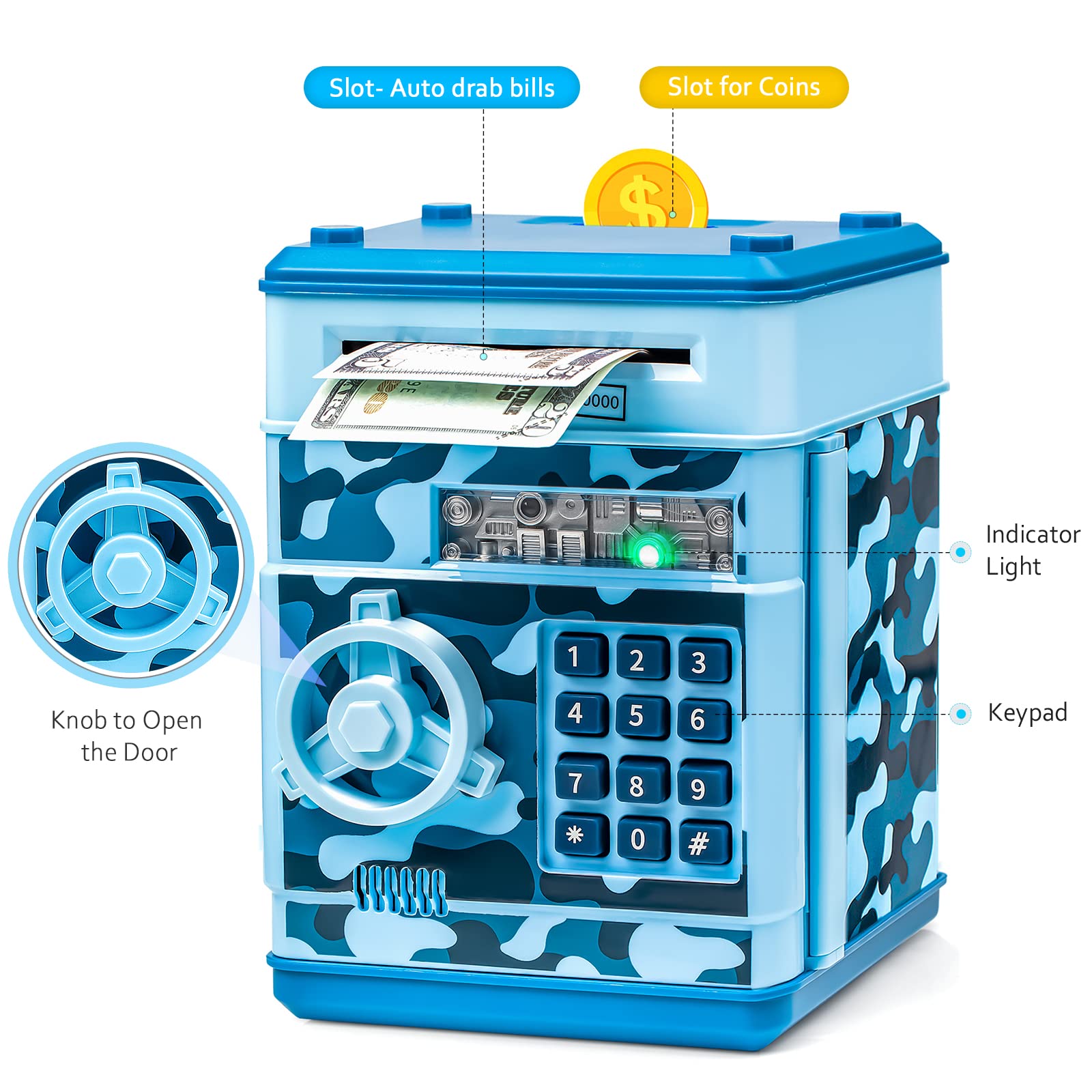 Close-up of coin slot and bill slot for versatile savings with Vcertcpl