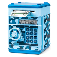 Vcertcpl ATM piggy bank camouflage light blue front view with secure 4-digit lock