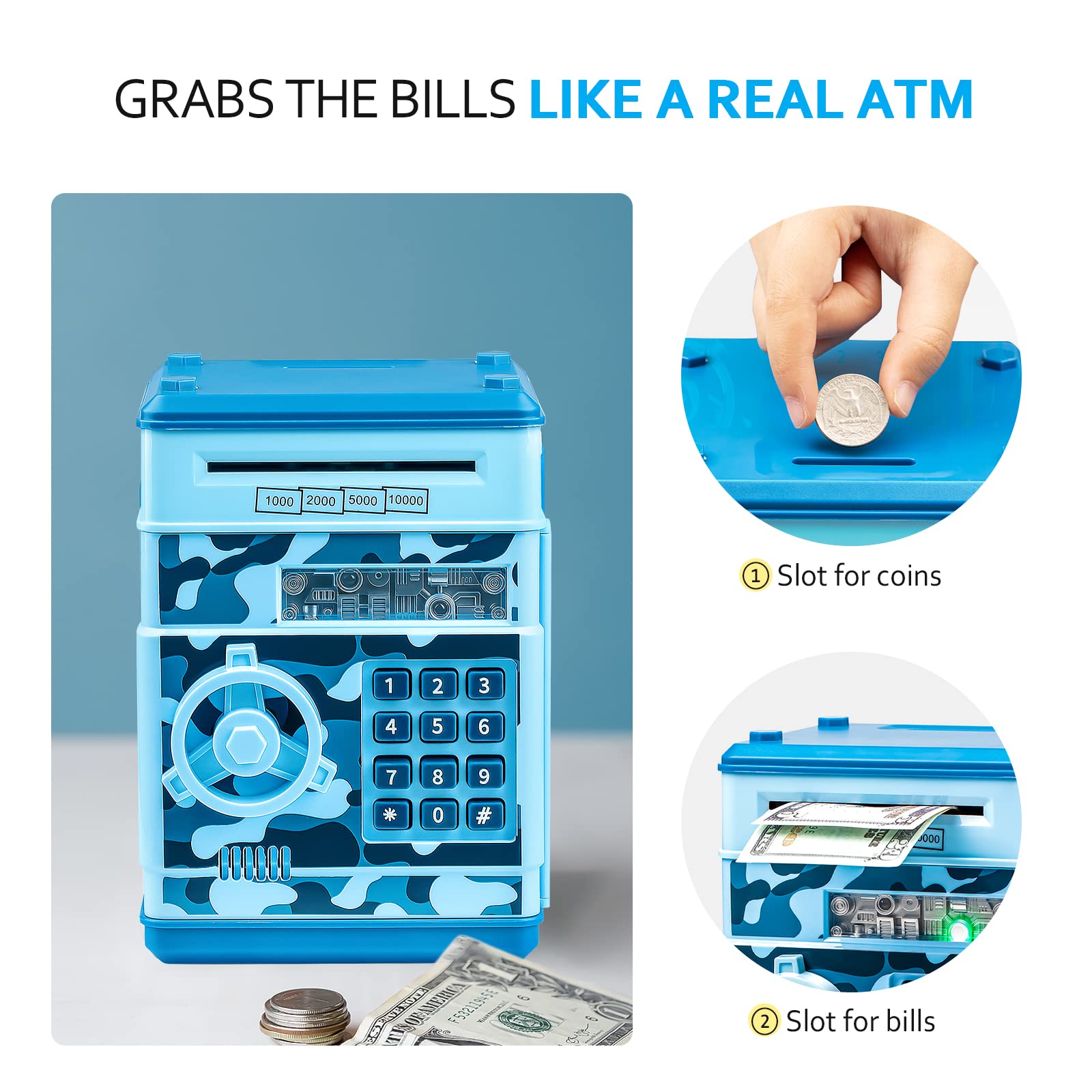 Realistic ATM-like design inspiring money management for kids