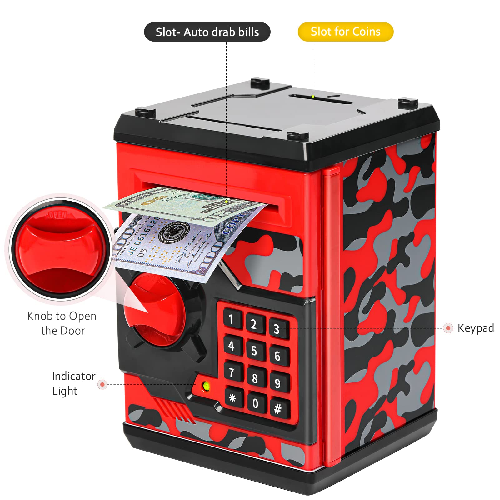 Vcertcpl ATM piggy bank camouflage red bill slot enables quick cash deposits