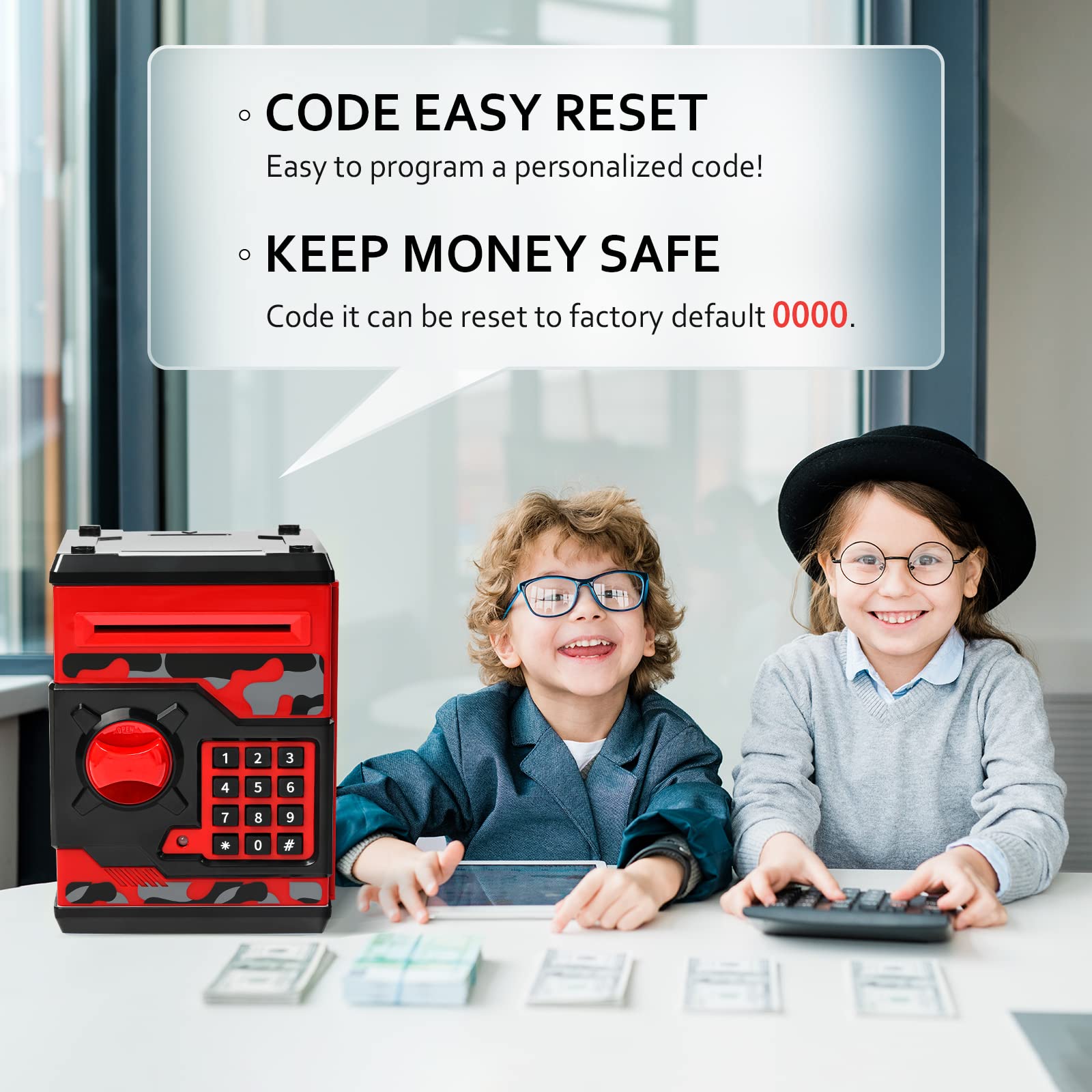 Vcertcpl ATM piggy bank camouflage red coin slot supports easy coin deposits