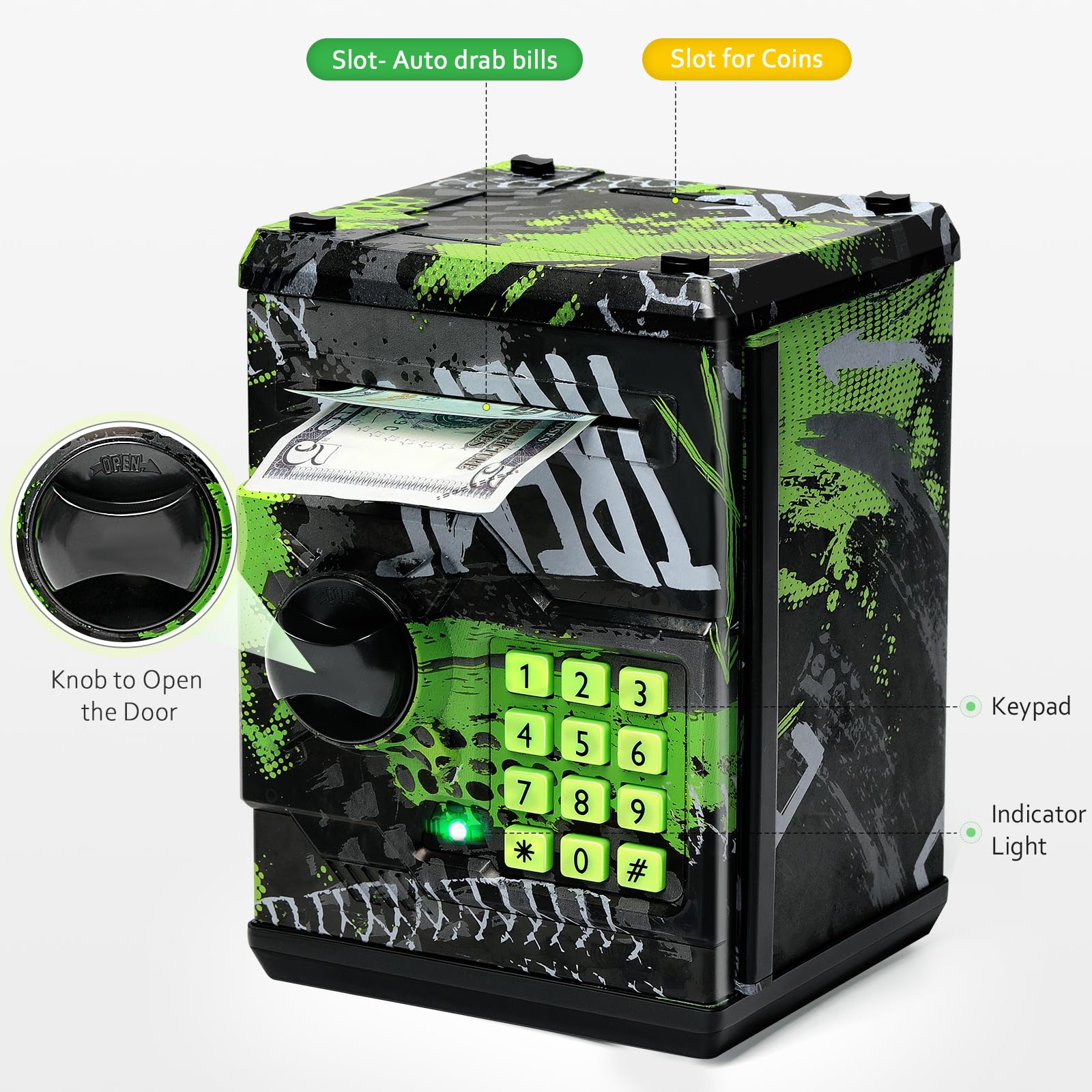 Vcertcpl ATM piggy bank coin slot with colorful exterior encouraging saving