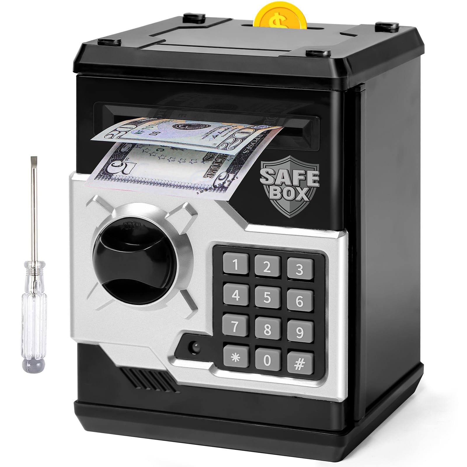Vcertcpl ATM piggy bank door with 4 digit code secures kids savings