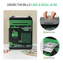 Vcertcpl ATM piggy bank kid-friendly design encourages saving habits.