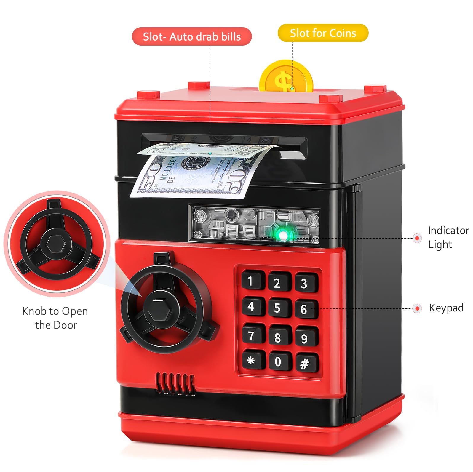 Vcertcpl ATM piggy bank bill slot for easy deposits.