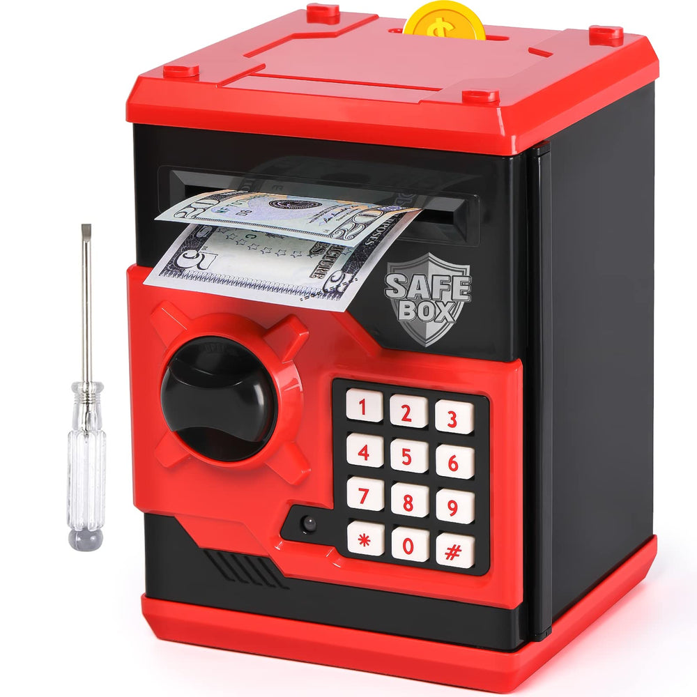 Vcertcpl ATM Piggy Bank red front view showing kid-friendly savings design