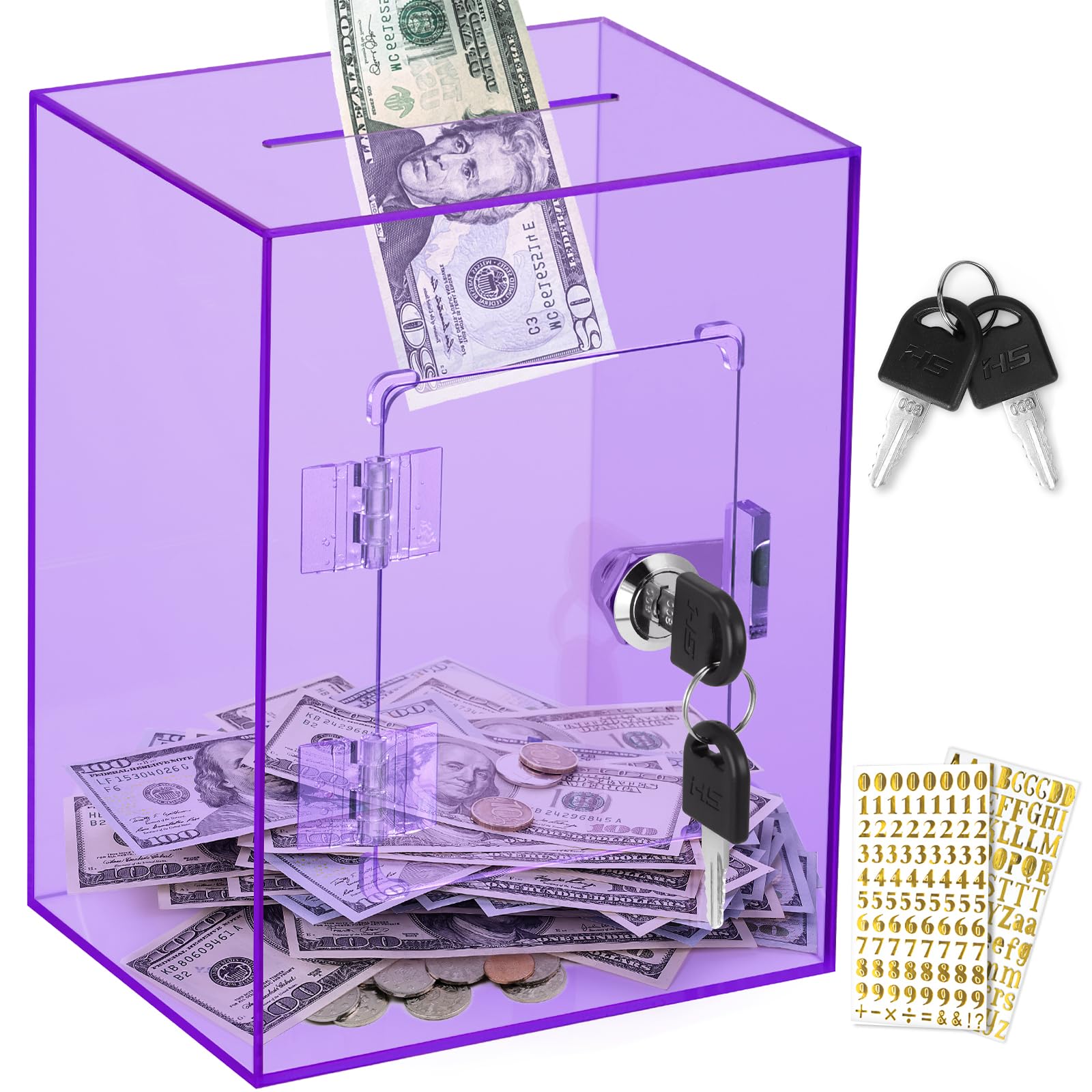 Vcertcpl clear piggy bank with lock in purple shows secure savings progress.