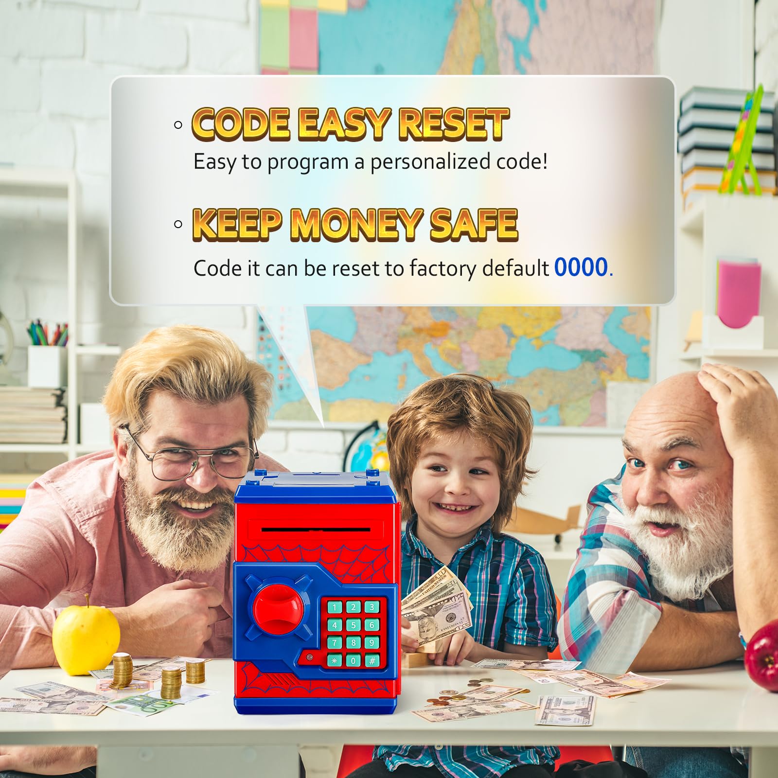 Vcertcpl mini ATM coin bank with bill slot for easy deposits.