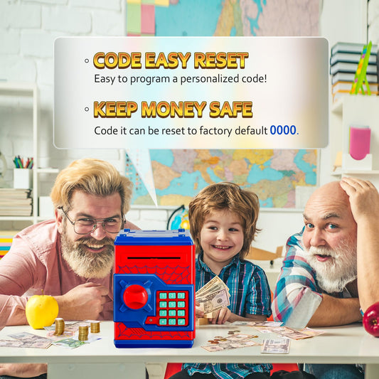 Vcertcpl mini ATM coin bank with bill slot for easy deposits.