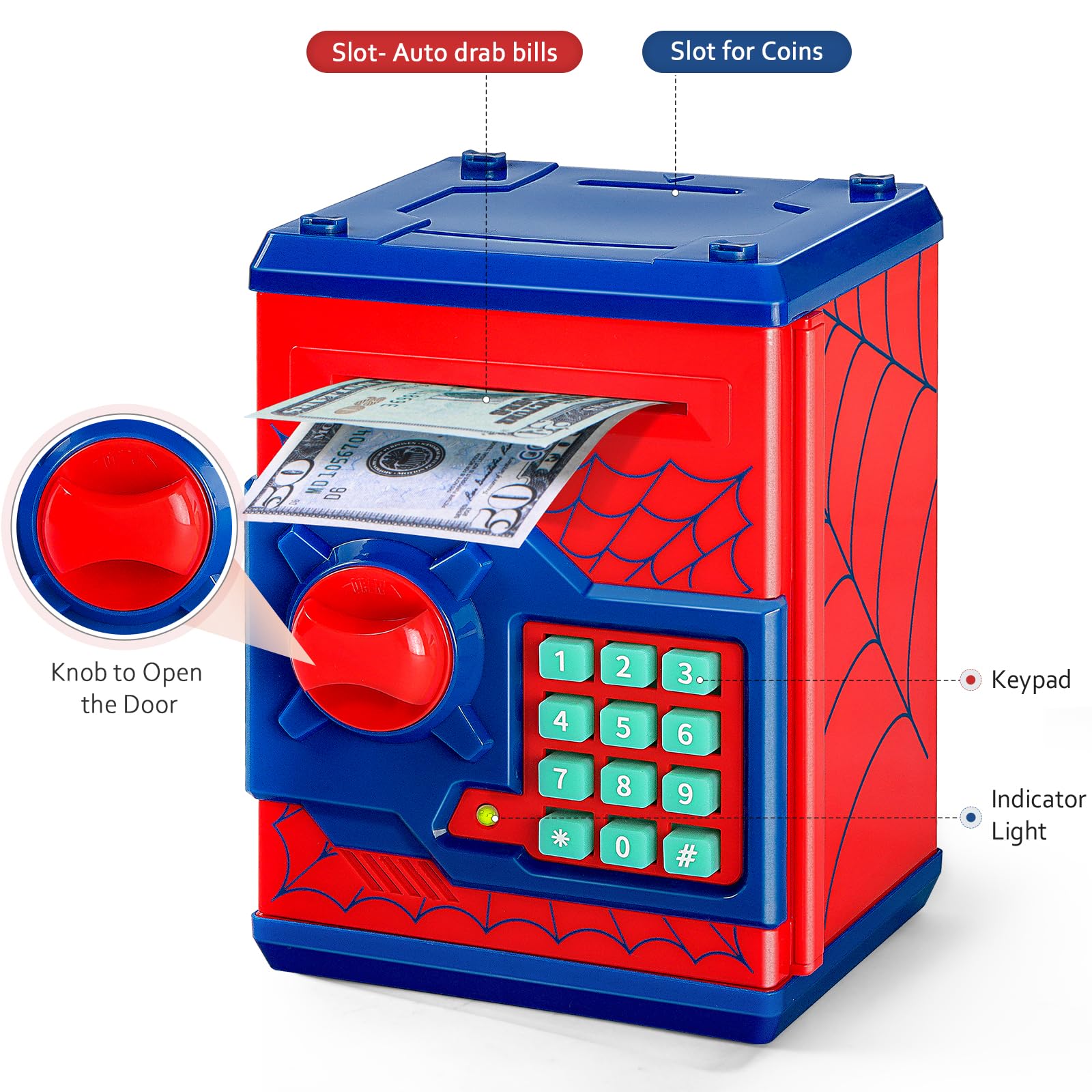 Vcertcpl money-saving box with coin and bill slots for versatile storage.