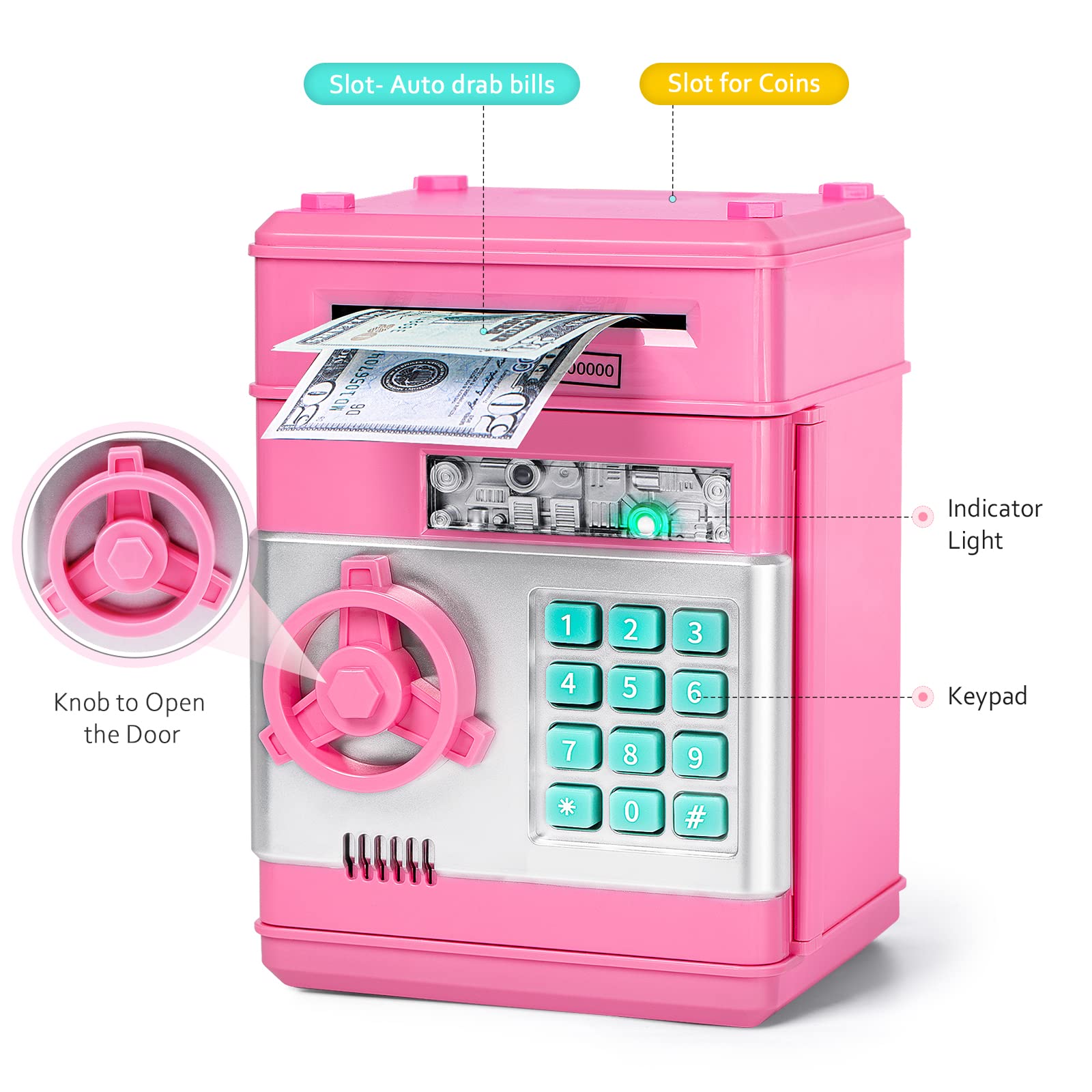 Vcertcpl piggy bank bill slot for quick deposits and saving.