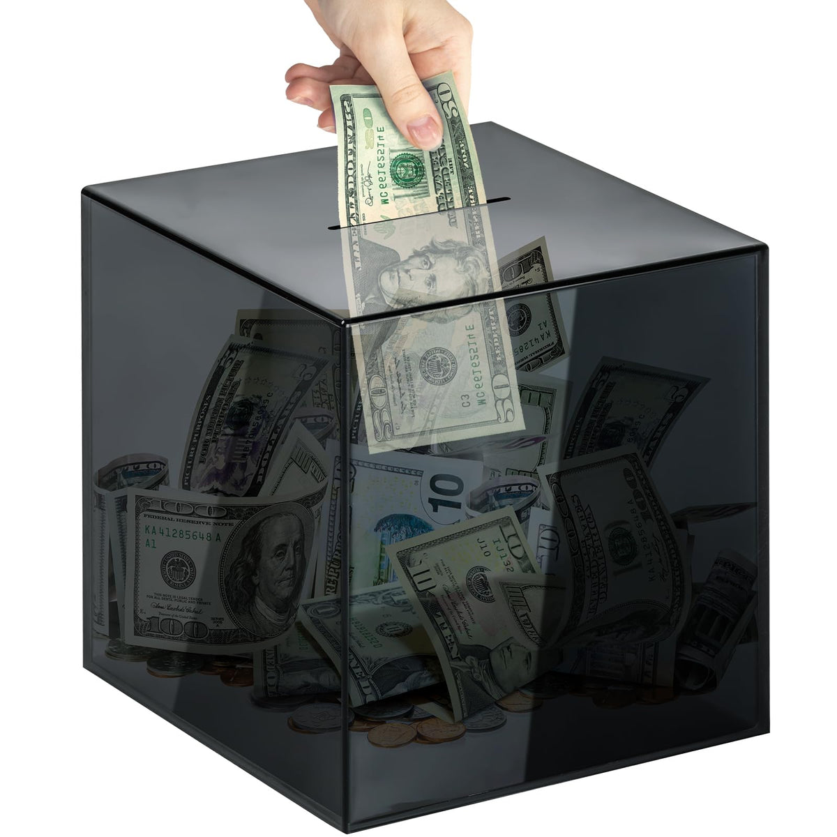 VCertcpl clear piggy bank front view showing visible savings and goal motivation.