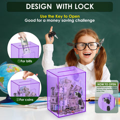 Vcertcpl clear acrylic piggy bank with coins visible as savings grow.