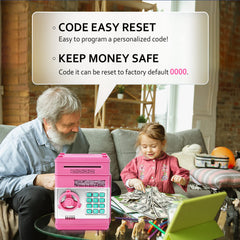 Vcertcpl piggy bank with digital code pad for easy security.
