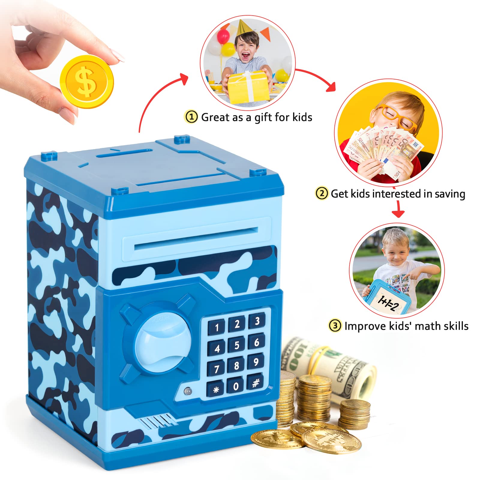 Vcertcpl piggy bank interior offers large space for coins and small keepsakes.