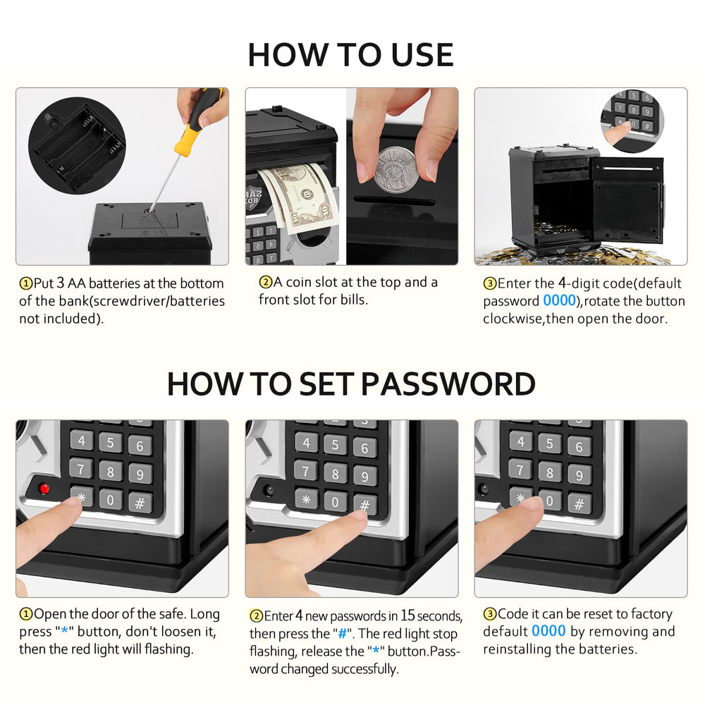 Vcertcpl piggy bank safe use showing secure storage for valuables