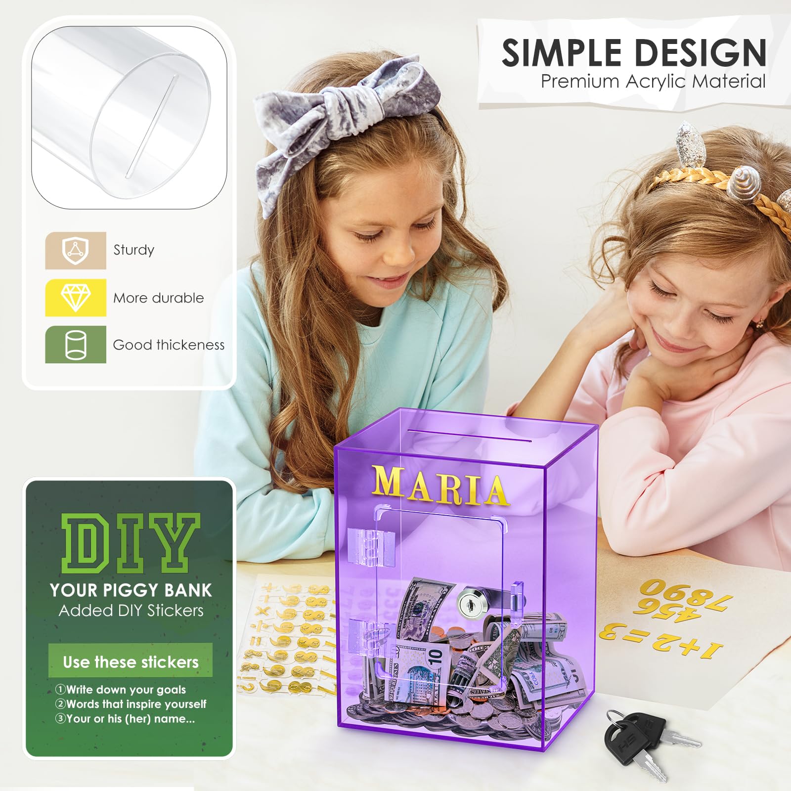 Vcertcpl purple piggy bank complements home decor while encouraging saving.