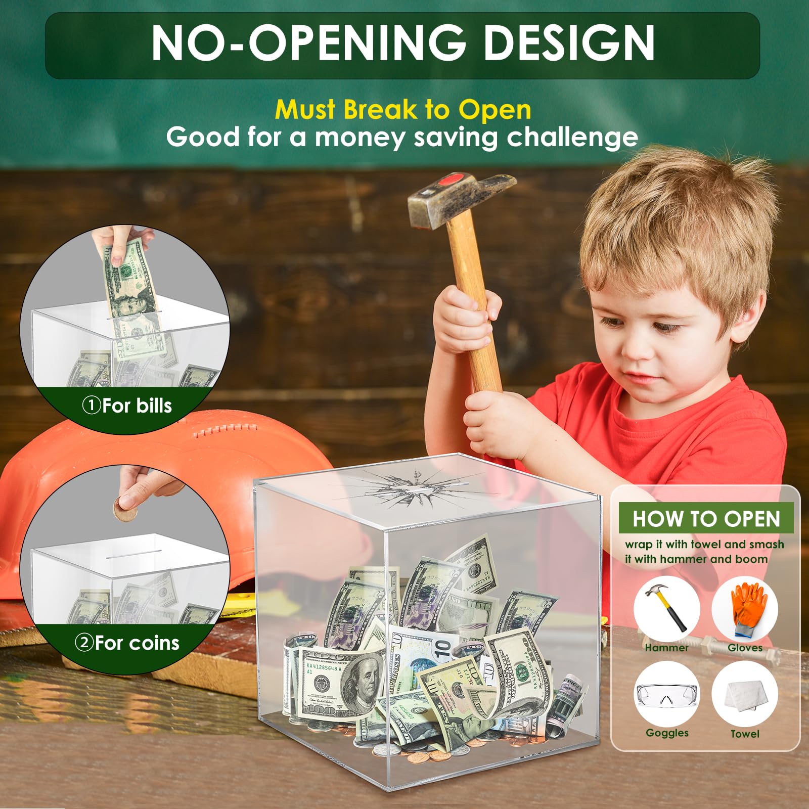 Vcertcpl unopenable piggy bank with 1-4l capacity helps maintain focus
