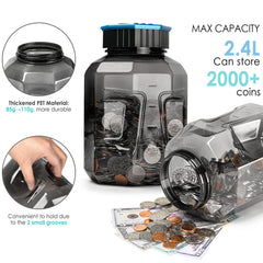 Vcertcpl X-Large Piggy Bank capacity 2-4L keeps thousands of coins.