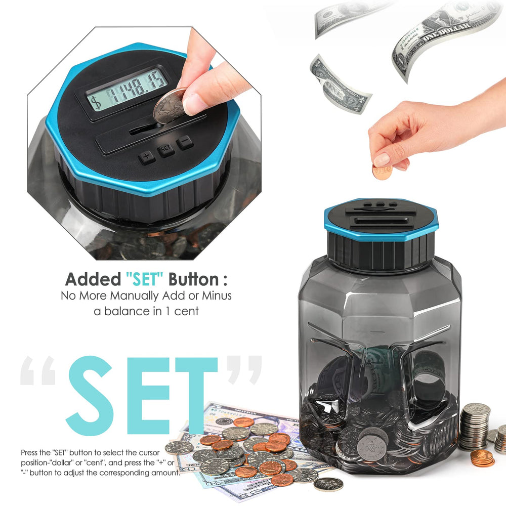 Vcertcpl X-Large Piggy Bank lid unscrews for easy coin insertion.