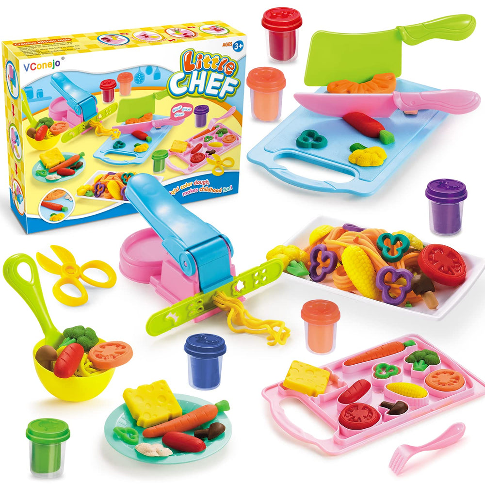 VConejo Color Dough Set front board for chopping pretend foods sparks imaginative kitchen play.