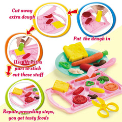 VConejo Color Dough Set includes carrot tomato corn and cheese for colorful pretend cooking.